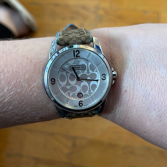 Gently worn Coach watch with blue leather and logo band | needs a battery